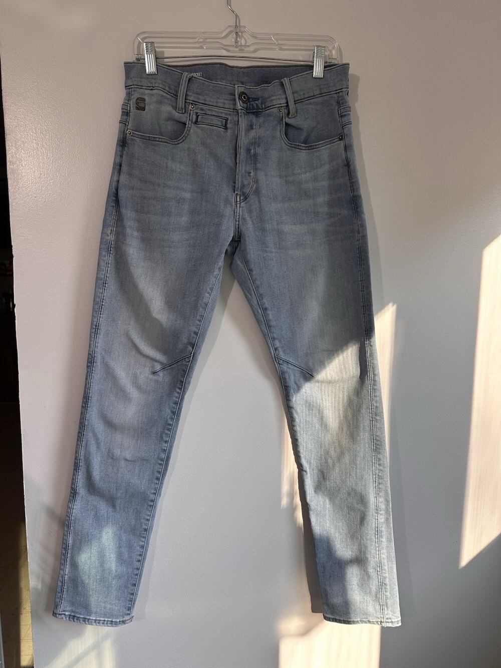 G Star Raw D Staq Slim Jeans Men’s Sz 30x32 Blue Light Wash Stacked Button Fly